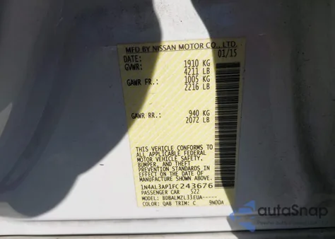 2015 Nissan Altima 2.5/2.5 S/2.5 Sl/2.5 Sv z USA, uszkodzony, nr VIN 1N4AL3AP1FC243676